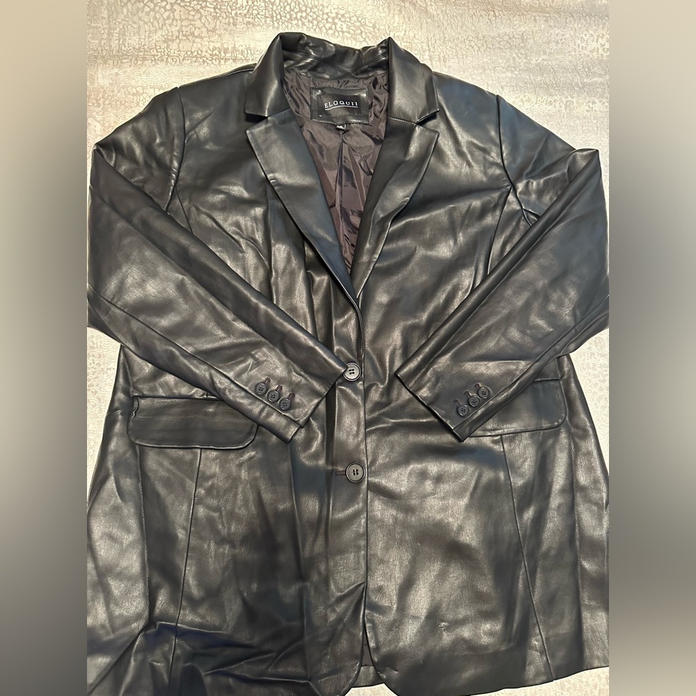Worn 1x! Faux leather black blazer in a size 16.